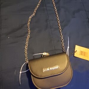 Steve Madden Black Mini Bag with Flap Closure and Chain Strap